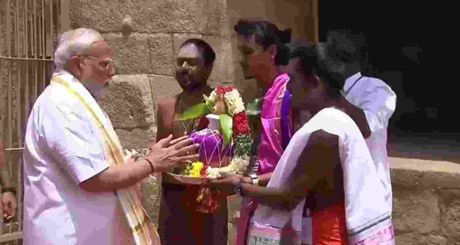 PM Modi offered prayers at Gangaikonda Cholapuram Temple in Tamil Nadu’s Ariyalur district.