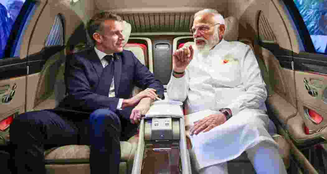 French President Emmanuel Macron with Prime Minister Narendra Modi.