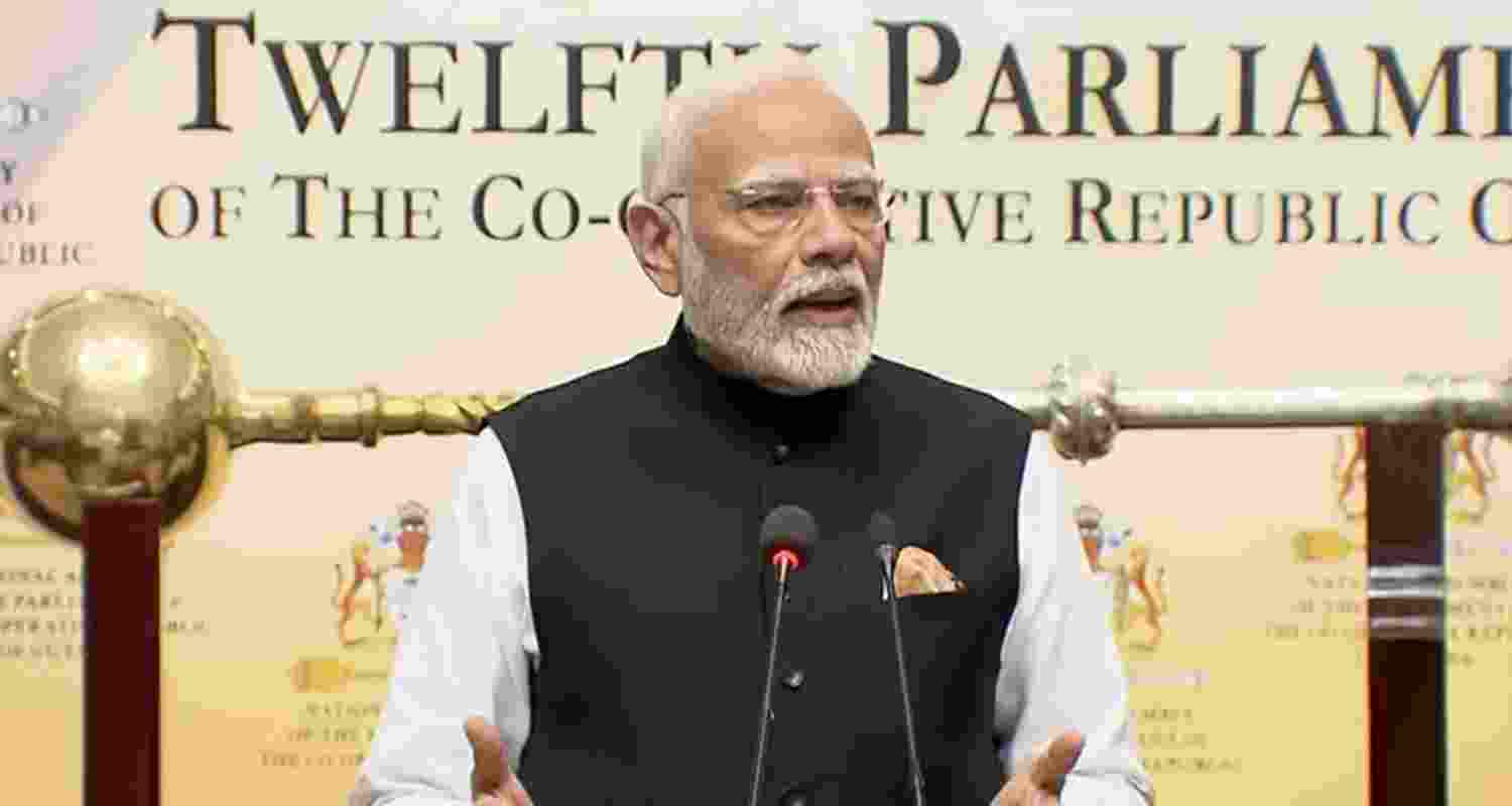 PM Modi addressing the Guyanese parliament.