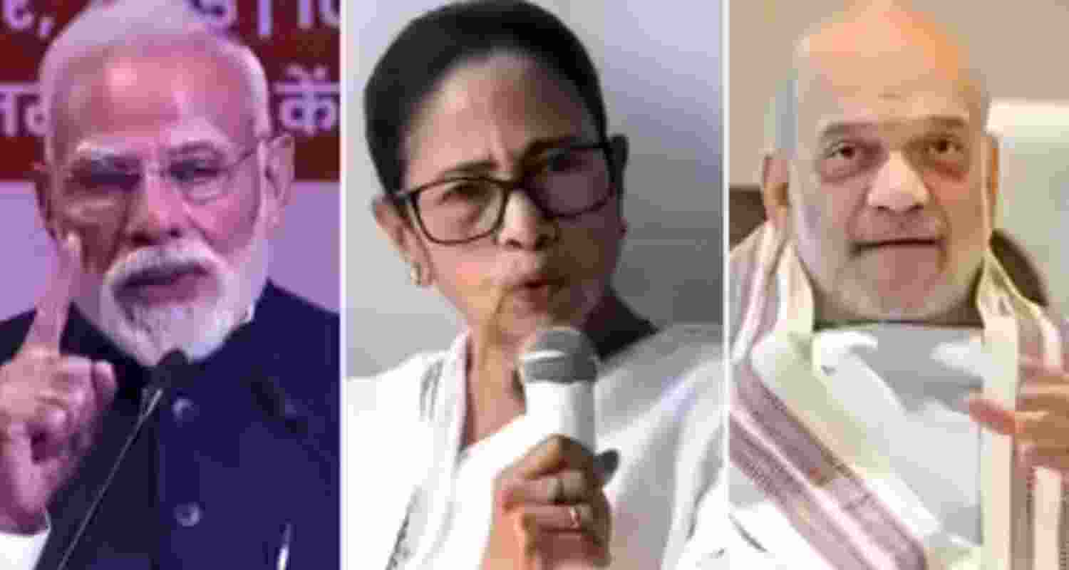 (From left to right) Prime Minister Narendra Modi, West Bengal Chief Minister Mamata Banerjee and Union Home Minister Amit Shah.