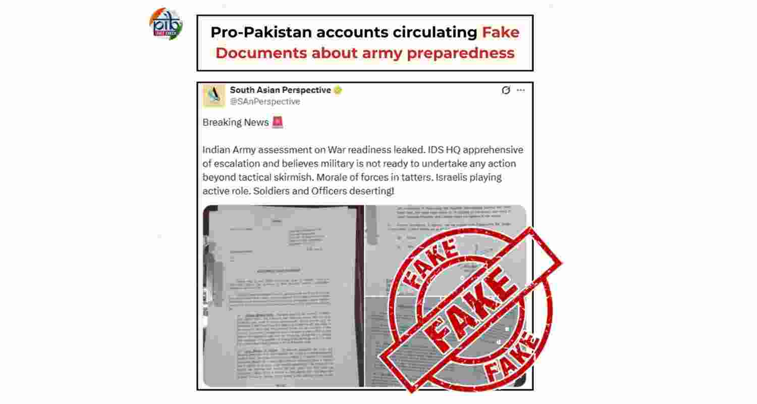 PIB Fact Check debunks fake claims by pro-Pakistan accounts about leaked Indian Army documents. 