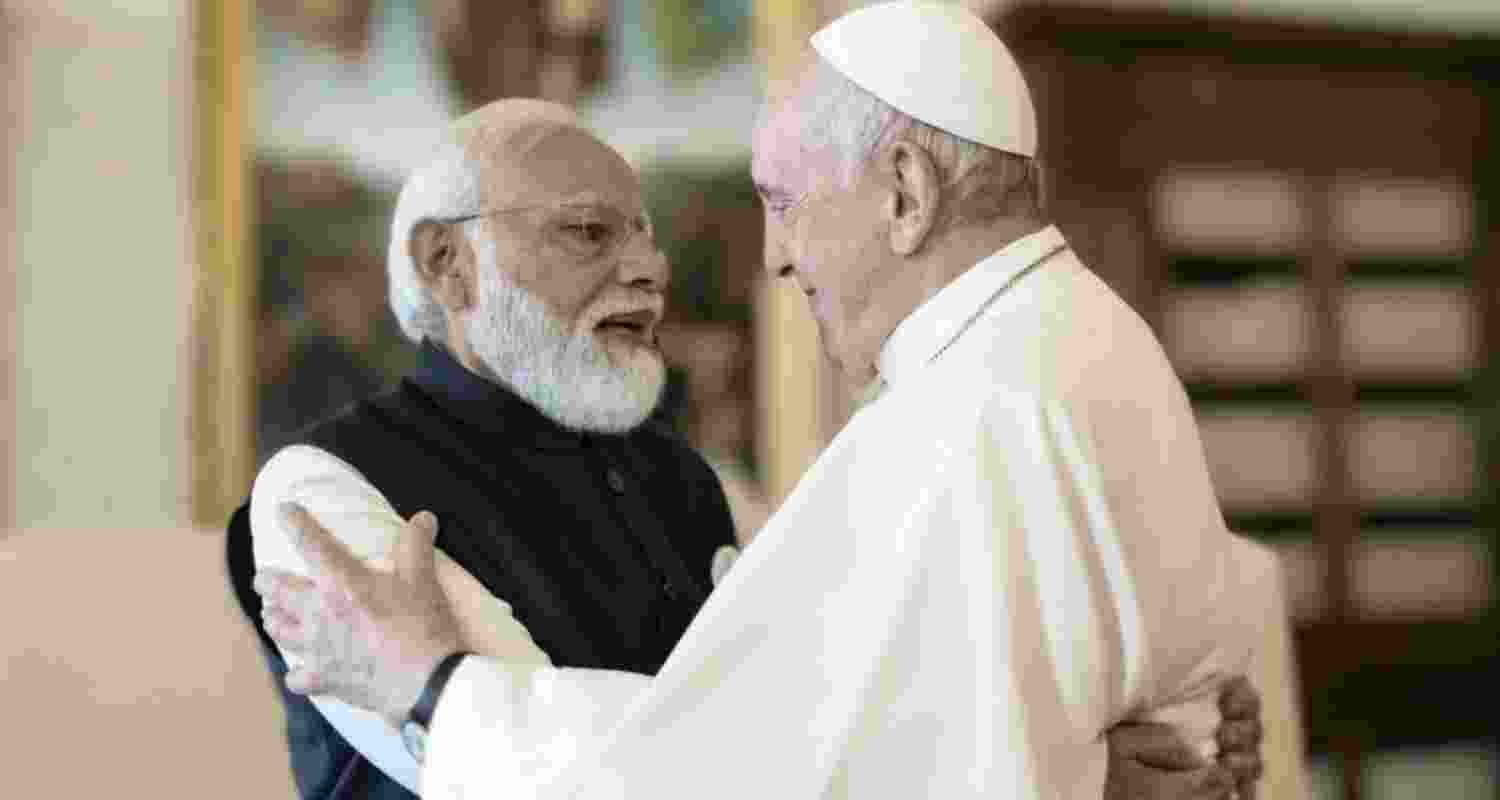 Pope Francis with Indian PM Narendra Modi.