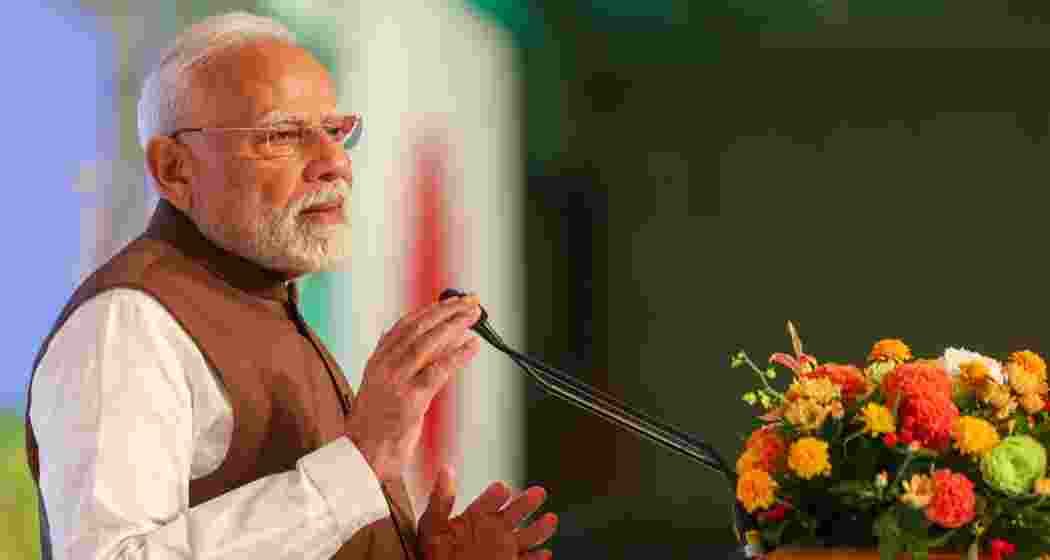 Prime Minister Narendra Modi addresses delegate in Tokyo.