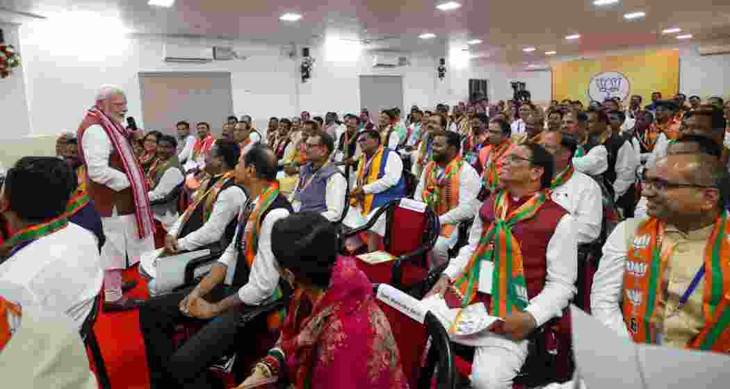 Prime Minister Narendra Modi addresses BJP workers in Odisha's Bhubaneswar.