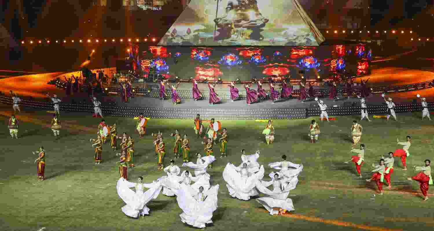  In this image from PMO on Jan. 28, 2025, Artists perform during the opening ceremony of 38th National Games, in Dehradun, Uttarakhand. 