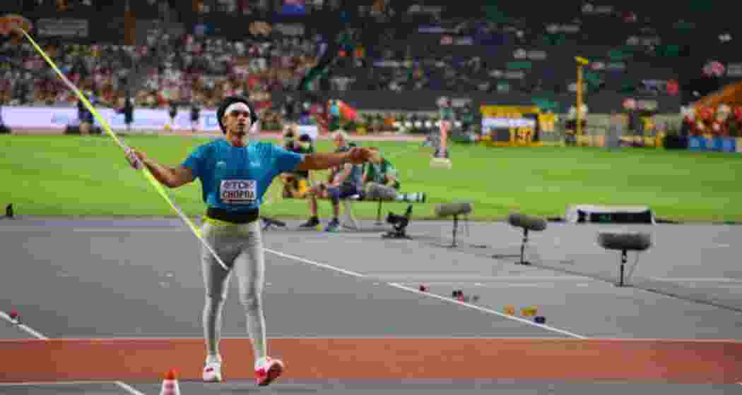 Neeraj Chopra in action during a Diamond League match.