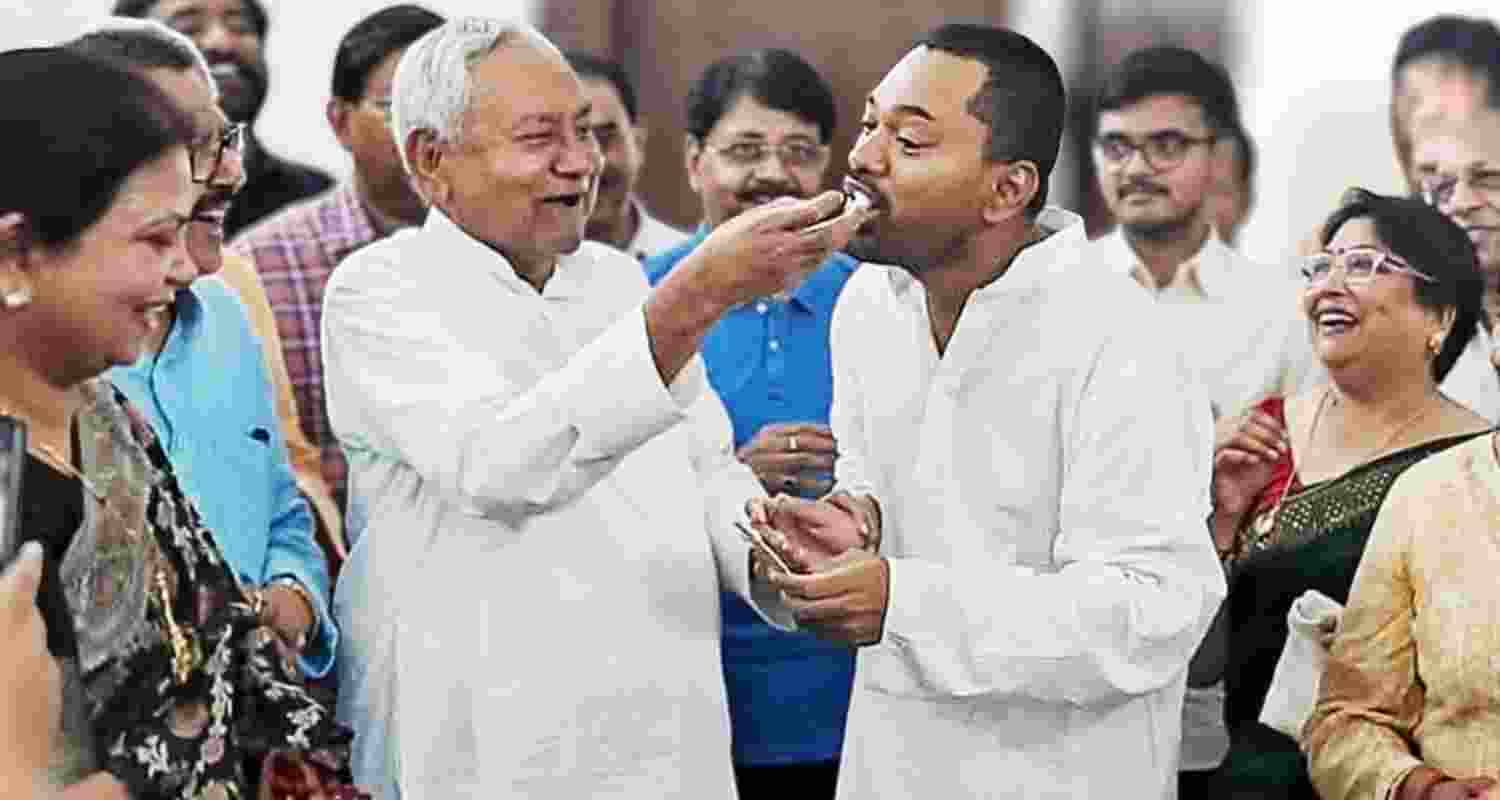Bihar CM Nitish Kumar (left) with his son Nishant Kumar, who is set to join politics. 