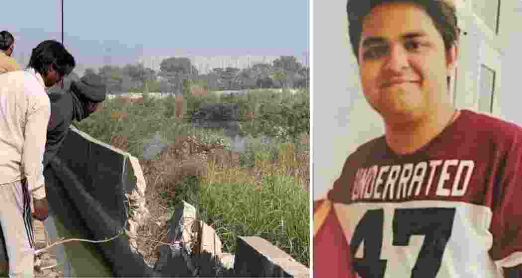 Locals at the site in Noida where a software engineer drowned after his car plunged into a deep drainage ditch amid dense fog.