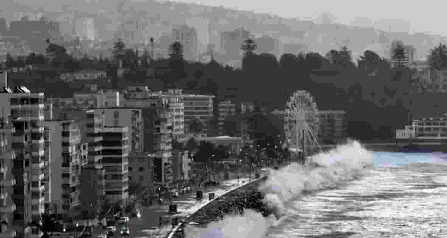 Strong waves originating from the North Pacific batter the promenade in Viña del Mar, Chile, on December 29, 2024.