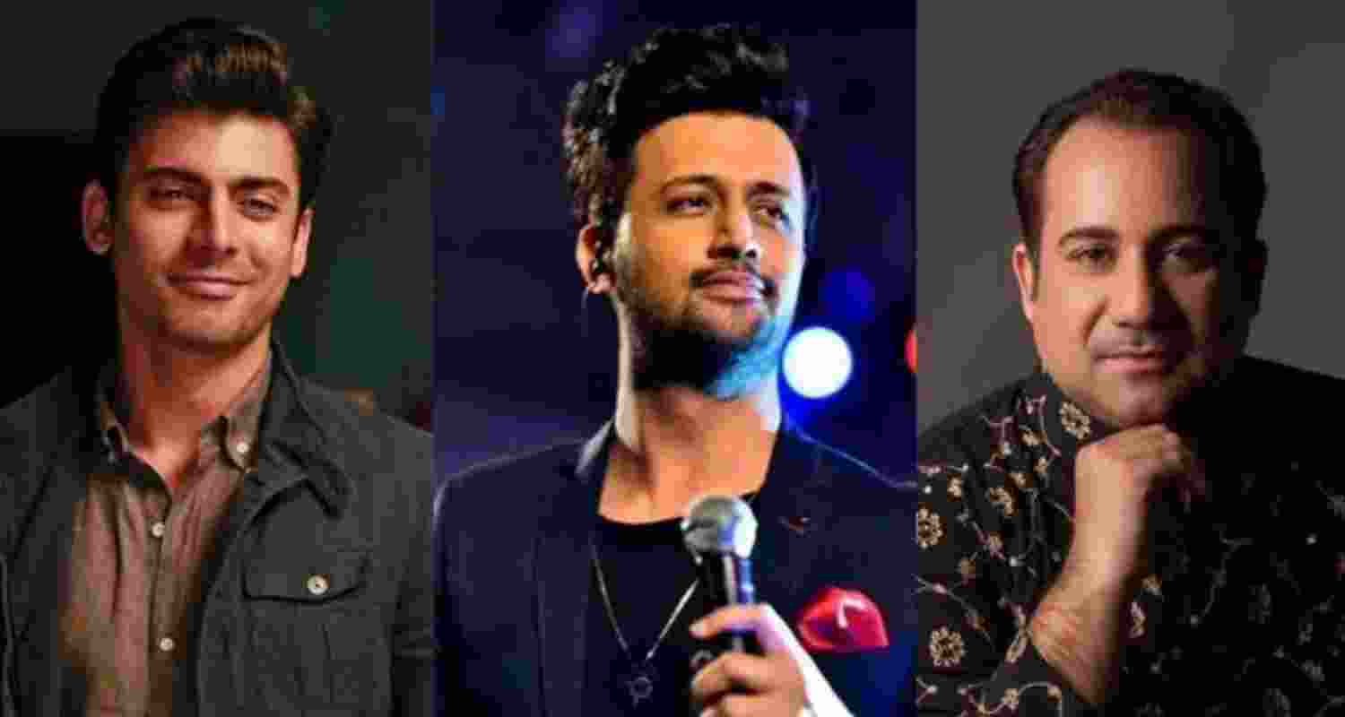 Pakistani artists Fawad Khan, Atif Aslam and Rahat Fateh Ali Khan. File photos.