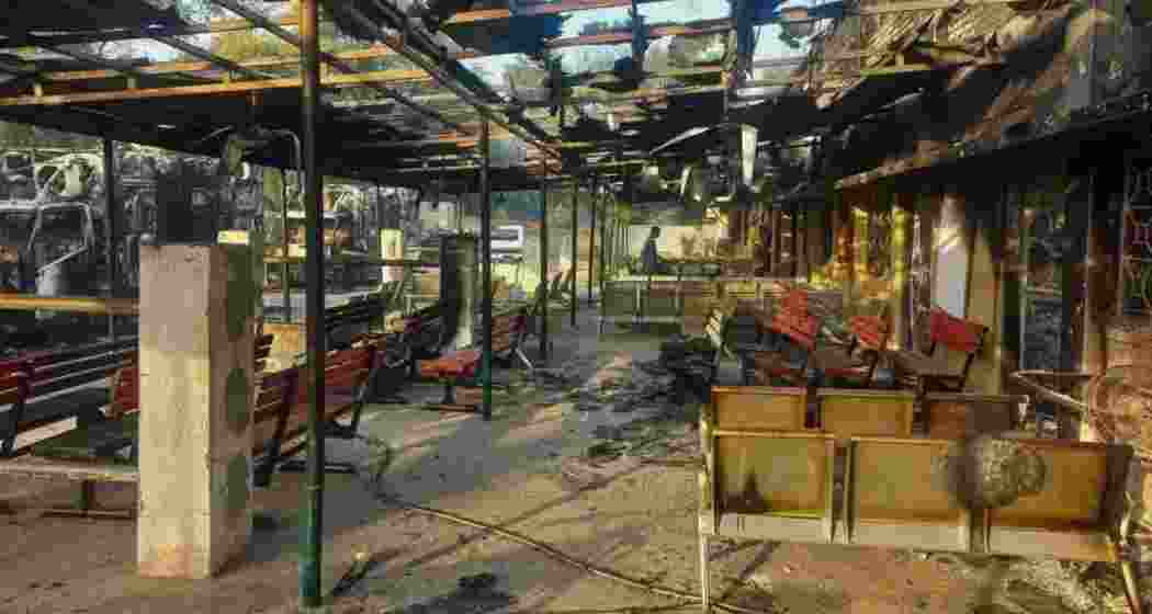 The destroyed and mangled remains inside the police training institute in Khyber Pakhtunkhwa, Pakistan, following the deadly terror attack that left several policemen and terrorists dead.