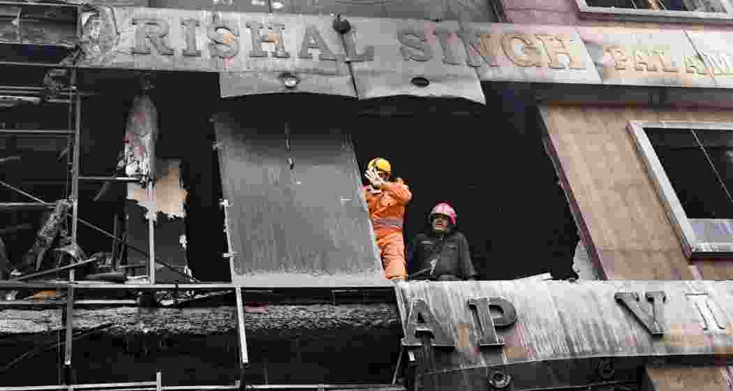  Rescue operations are underway after a fire broke out in a residential building near Palam Metro station, in New Delhi, Wednesday, March 18, 2026. Seven people, including three children, were killed.