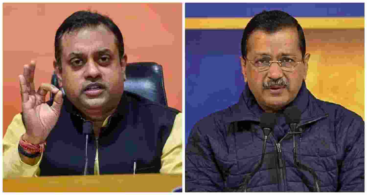 BJP MP Sambit Patra (L), former Delhi Chief Minister, and AAP convenor Arvind Kejriwal. File photos. 