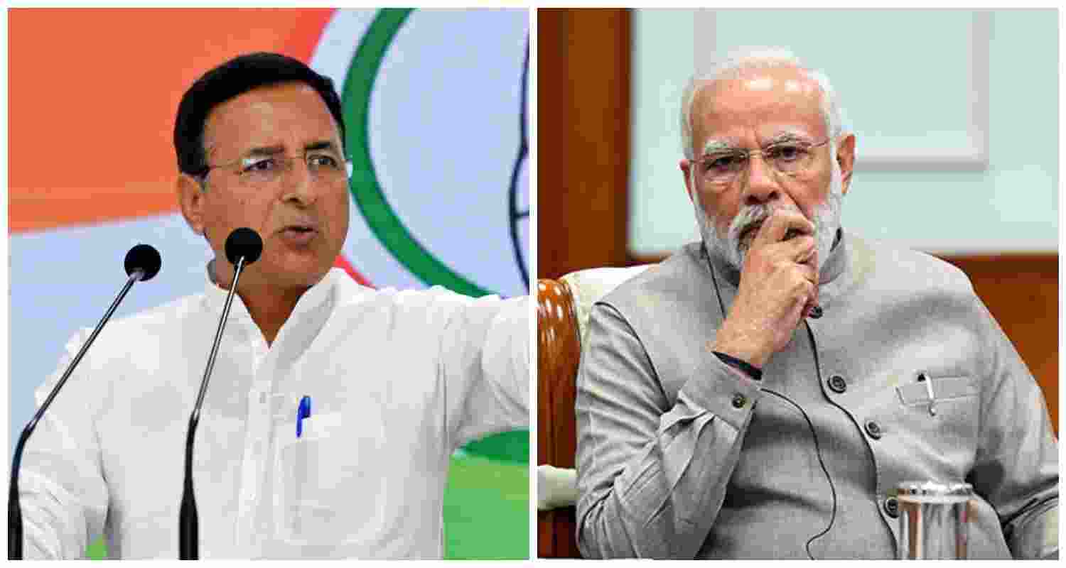 Senior Congress leader Randeep Singh Surjewala (L), Prime Minister Narendra Modi (R).