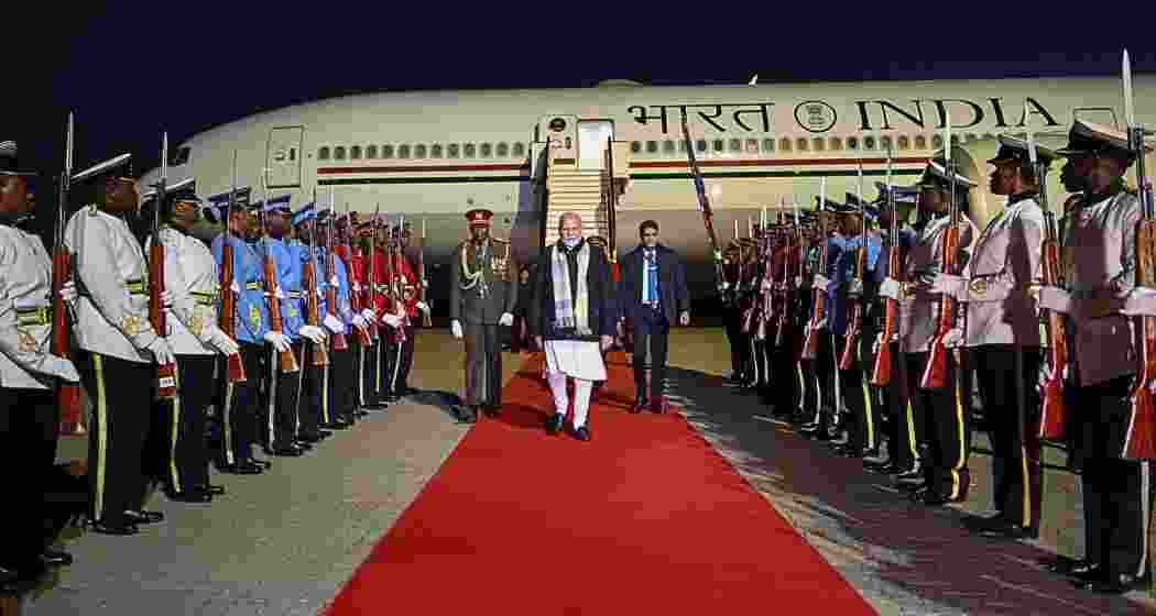 Prime Minister Narendra Modi arrives at Windhoek’s Hosea Kutako International Airport. 