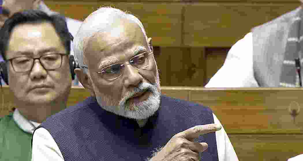 Prime Minister Narendra Modi speaks in the Lok Sabha during the discussion on the 'glorious journey of 75 years of the India Constitution', in the ongoing Winter session of Parliament, in New Delhi on Saturday.