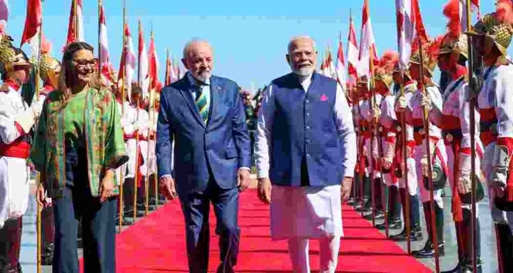 Prime Minister Narendra Modi with Brazilian President Luiz Inácio Lula da Silva. 