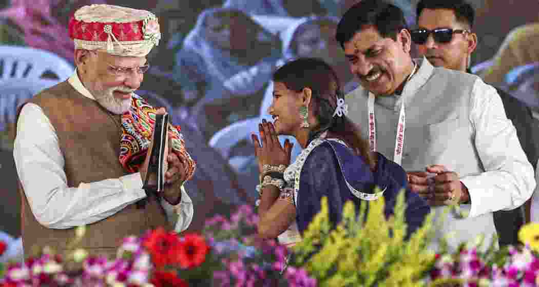  Prime Minister Narendra Modi during the foundation stone laying ceremony of the PM MITRA Park, in Dhar.