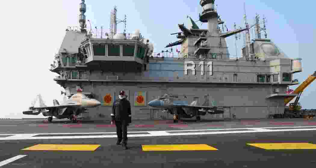 Prime Minister Narendra Modi aboard INS Vikrant off Goa’s coast.