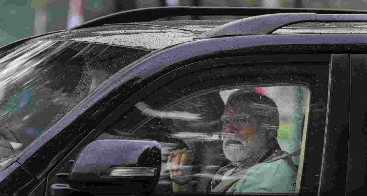 Prime Minister Narendra Modi arrives at the Eastern Command headquarters ahead of the inauguration of the three-day Combined Commanders Conference (CCC), in Kolkata, on Monday.