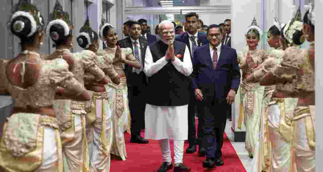 Prime Minister Narendra Modi is warmly welcomed upon his arrival in Colombo, Sri Lanka, on Friday, April 4, 2025, marking the start of his official three-day visit.