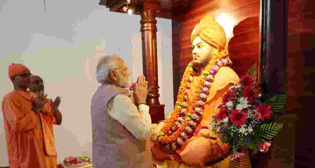 Prime Minister Narendra Modi pays tribute to Swami Vivekananda on the 125th anniversary of the Sri Ramakrishna Math on April 8, 2023. File photo.
