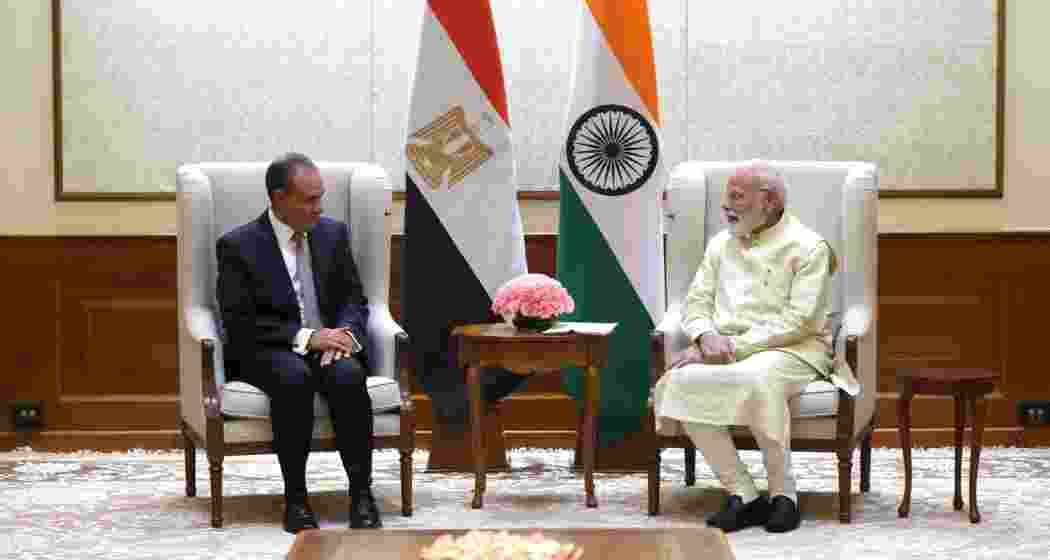 Prime Minister Narendra Modi with Egyptian Foreign Minister Dr Badr Abdelatty in New Delhi on Friday.