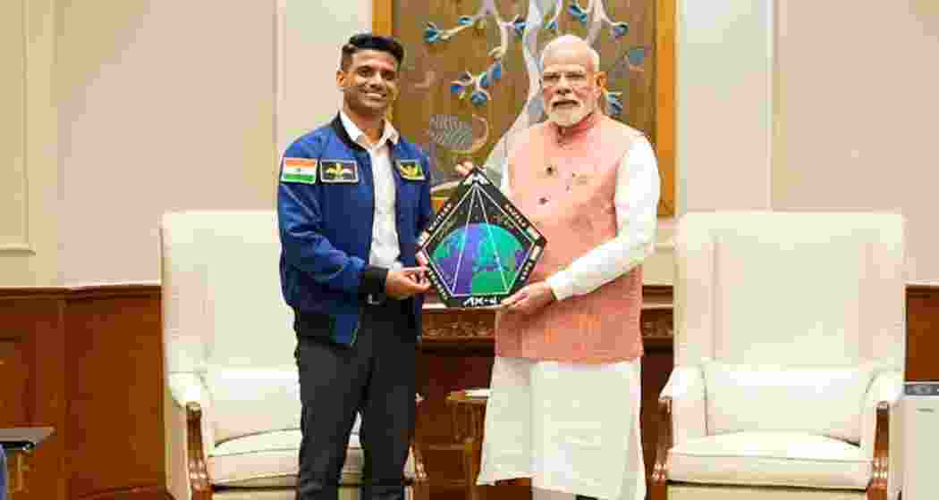 Prime Minister Narendra Modi meets Group Captain Shubhanshu Shukla in New Delhi.