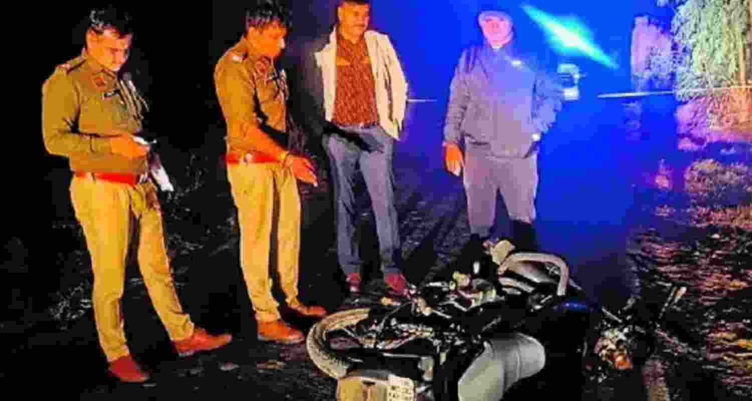 Policemen at the encounter site in Rohtak.