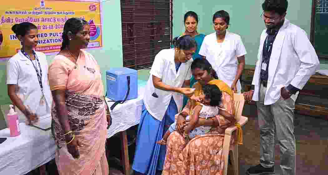 A child being administered polio drops during the Pulse Polio drive in Andhra Pradesh.