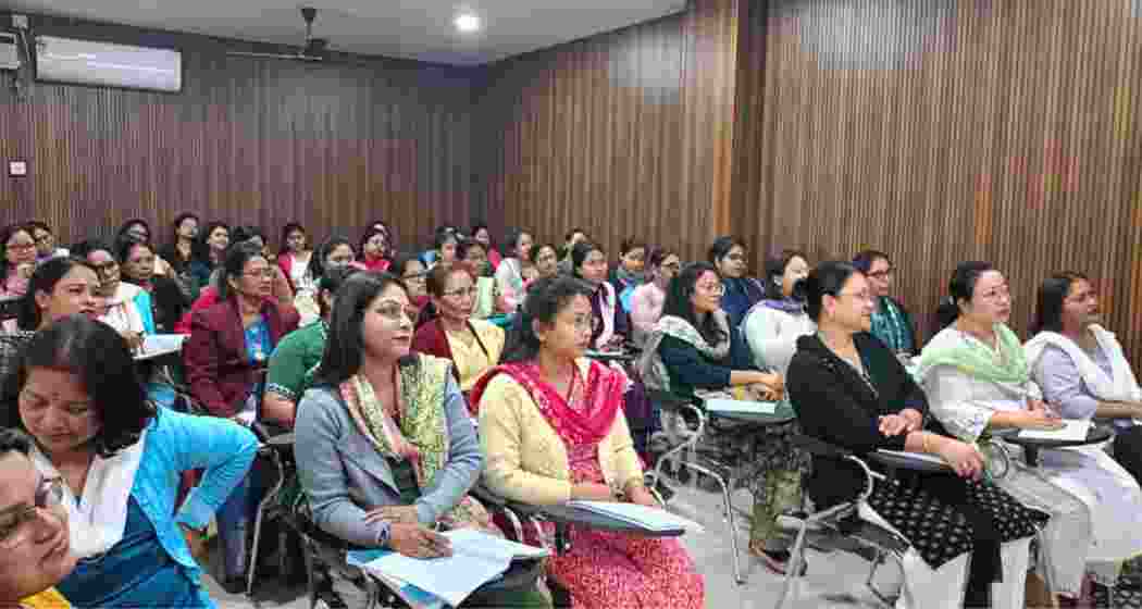 Women polling personnel during a training session in Dibrugarh ahead of the April 9 Assam Assembly elections, where 300 booths will be operated entirely by female staff.