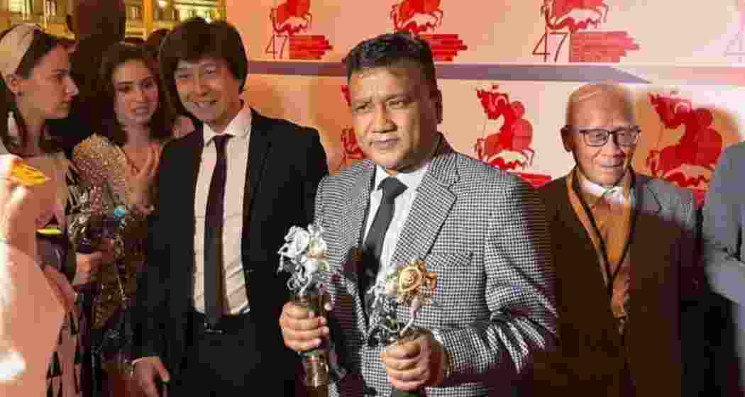 Filmmaker Pradip Kurbah stands for photographs after winning Best Film and Best Director at the 47th Moscow International Film Festival for his Khasi film Ha Lyngkha Bneng, showcasing Meghalaya’s cinema.