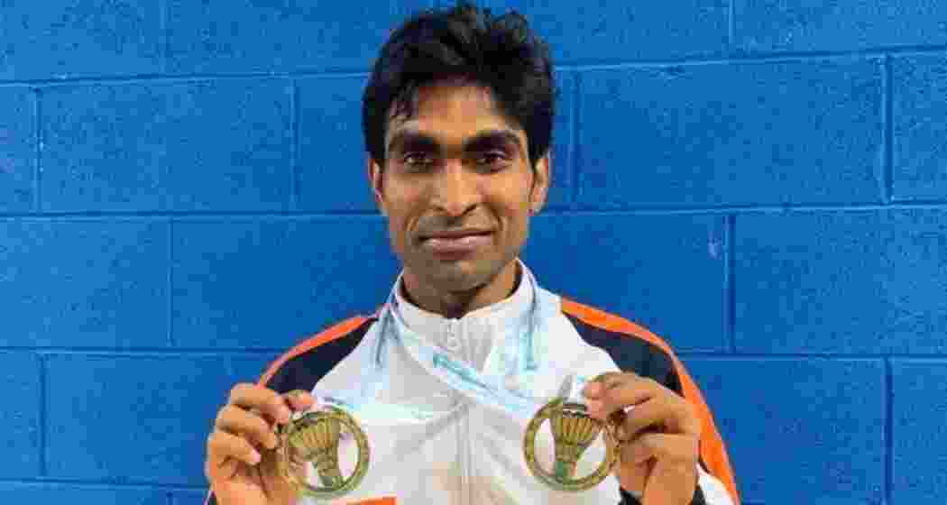 India’s Pramod Bhagat celebrates after winning double gold at the Australian Para Badminton International 2025.