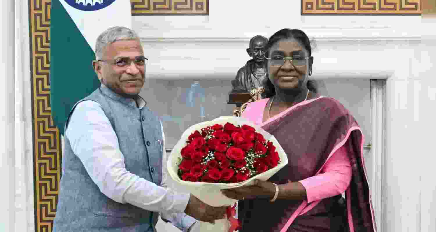 Rajya Sabha Deputy Chairman Harivansh Narayan Singh calls on President Droupadi Murmu at Rashtrapati Bhavan.