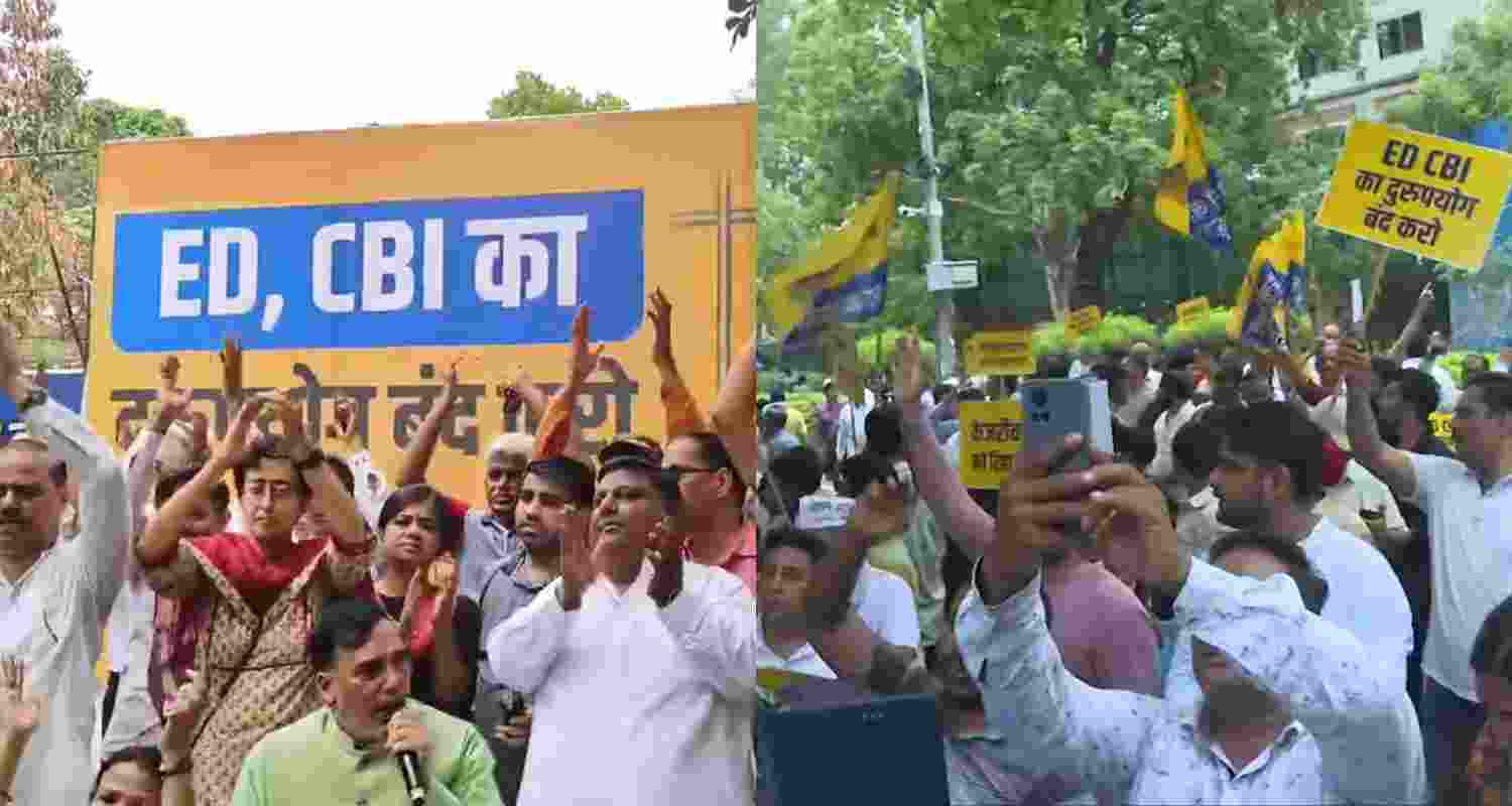 AAP protests near BJP HQ demanding Arvind Kejriwal's release.