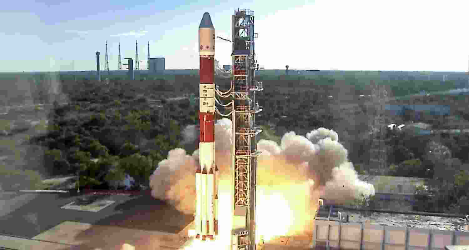 ISRO's launch vehicle PSLV-C59 carrying European Space Agency's (ESA) Proba-3 spacecraft lifts off from the launch pad at Satish Dhawan Space Centre, in Sriharikota, Thursday.