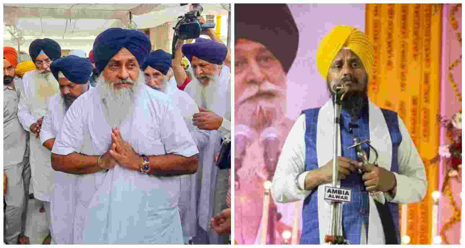 Shiromani Akali Dal supremo Sukhbir Singh Badal (L), former acting Akal Takht Jathedar, Giani Harpreet Singh (R).
