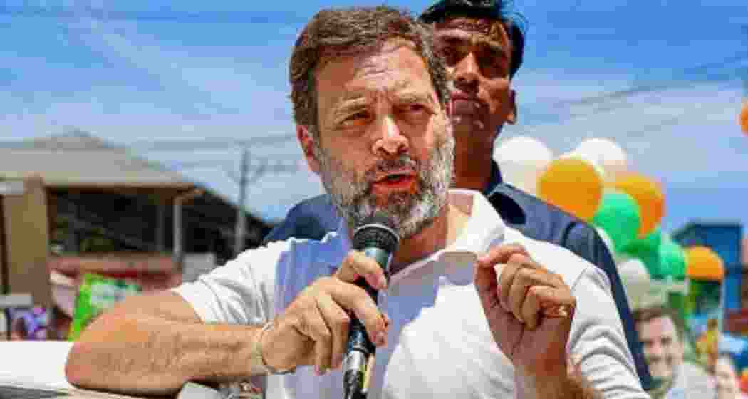 Rahul Gandhi addresses the public. 