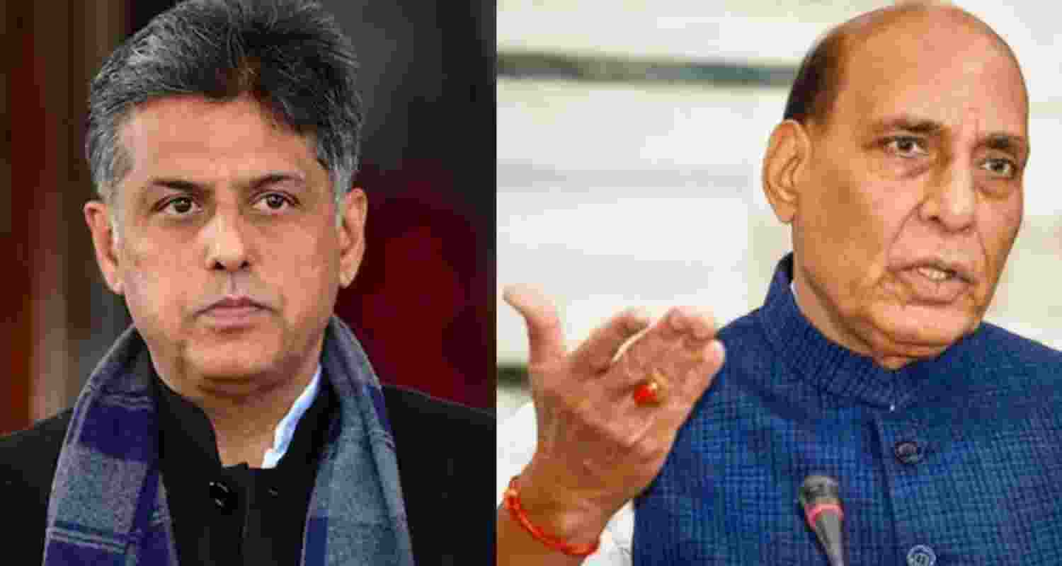 Manish Tewari, Rajnath Singh (right). 
