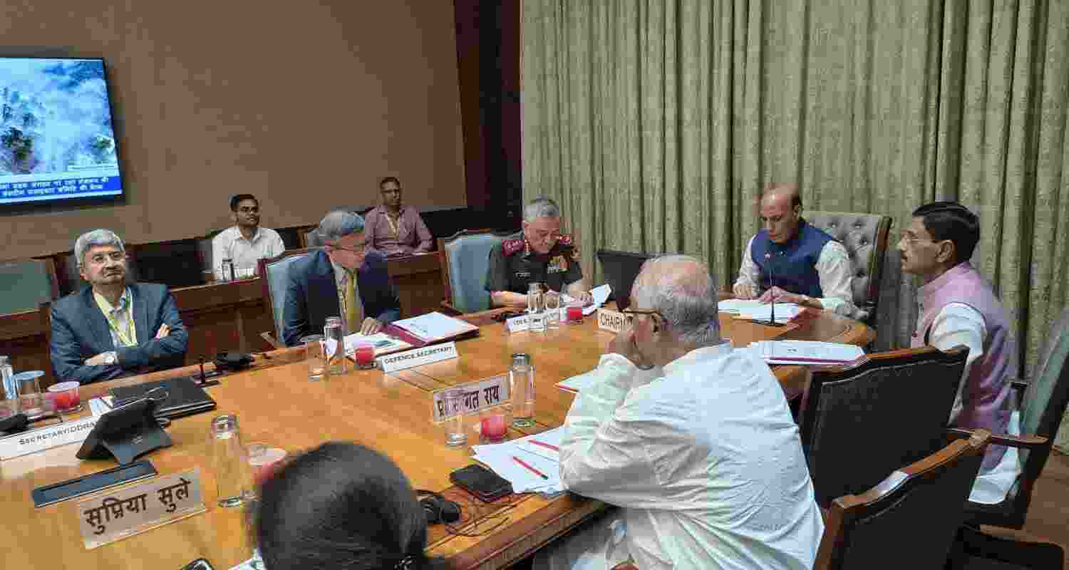 Rajnath Singh chairs BRO meet on border infrastructure and defence readiness; top military brass attend amid review of India’s security preparedness.