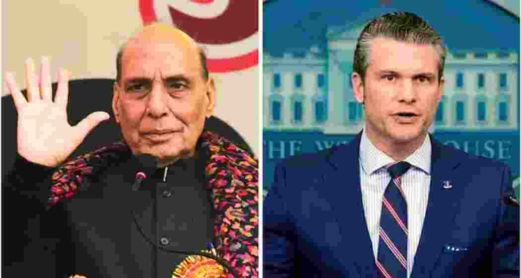 Defence Minister Rajnath Singh and US Secretary of Defence Pete Hegseth. File photos.