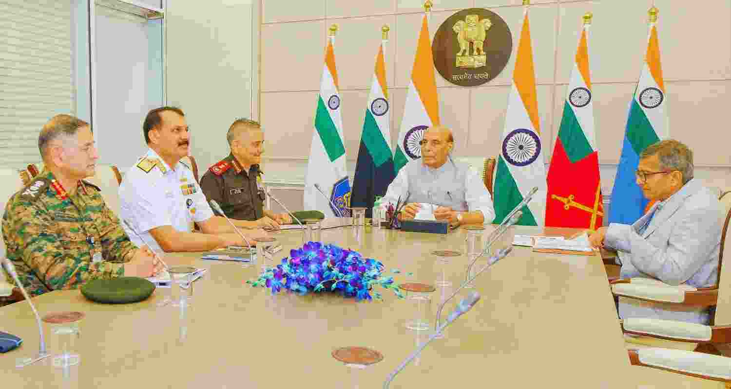 Defence Min Rajnath reviews security situation with CDS, 3 chiefs