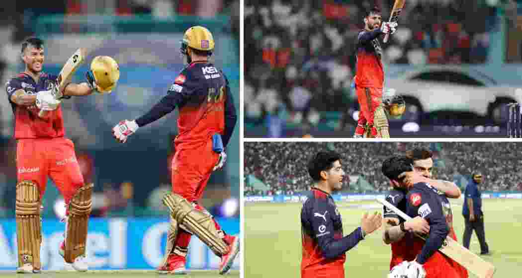 Royal Challengers Bengaluru players celebrate after scripting IPL history with a record run-chase and an unbeaten away record in the 2025 season against Lucknow Super Giants at the Bharat Ratna Shri Atal Bihari Vajpayee Ekana Cricket Stadium in Lucknow on Tuesday.