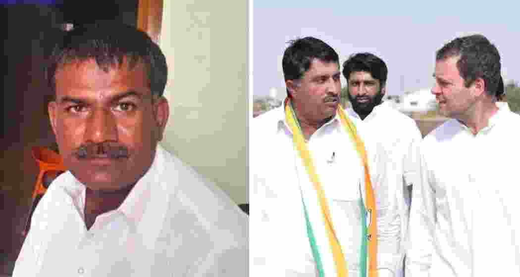 Sakur Khan (left) seen in an earlier photo; former Rajasthan minister Shale Mohammad (centre) with Congress leader Rahul Gandhi during a public event. Khan has been detained for alleged espionage.