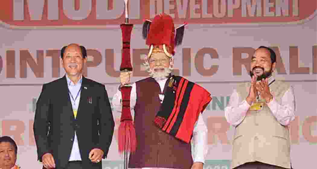 Chief Minister Neiphiu Rio with Prime Minister Narendra Modi and Deputy Chief Minister Yanthungo Patton.