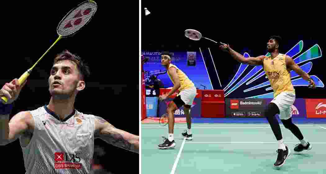 Lakshya Sen in singles action (L) alongside men’s doubles pair Satwiksairaj Rankireddy and Chirag Shetty, who delivered India’s standout moments in an otherwise uneven badminton season in 2025. (PTI)