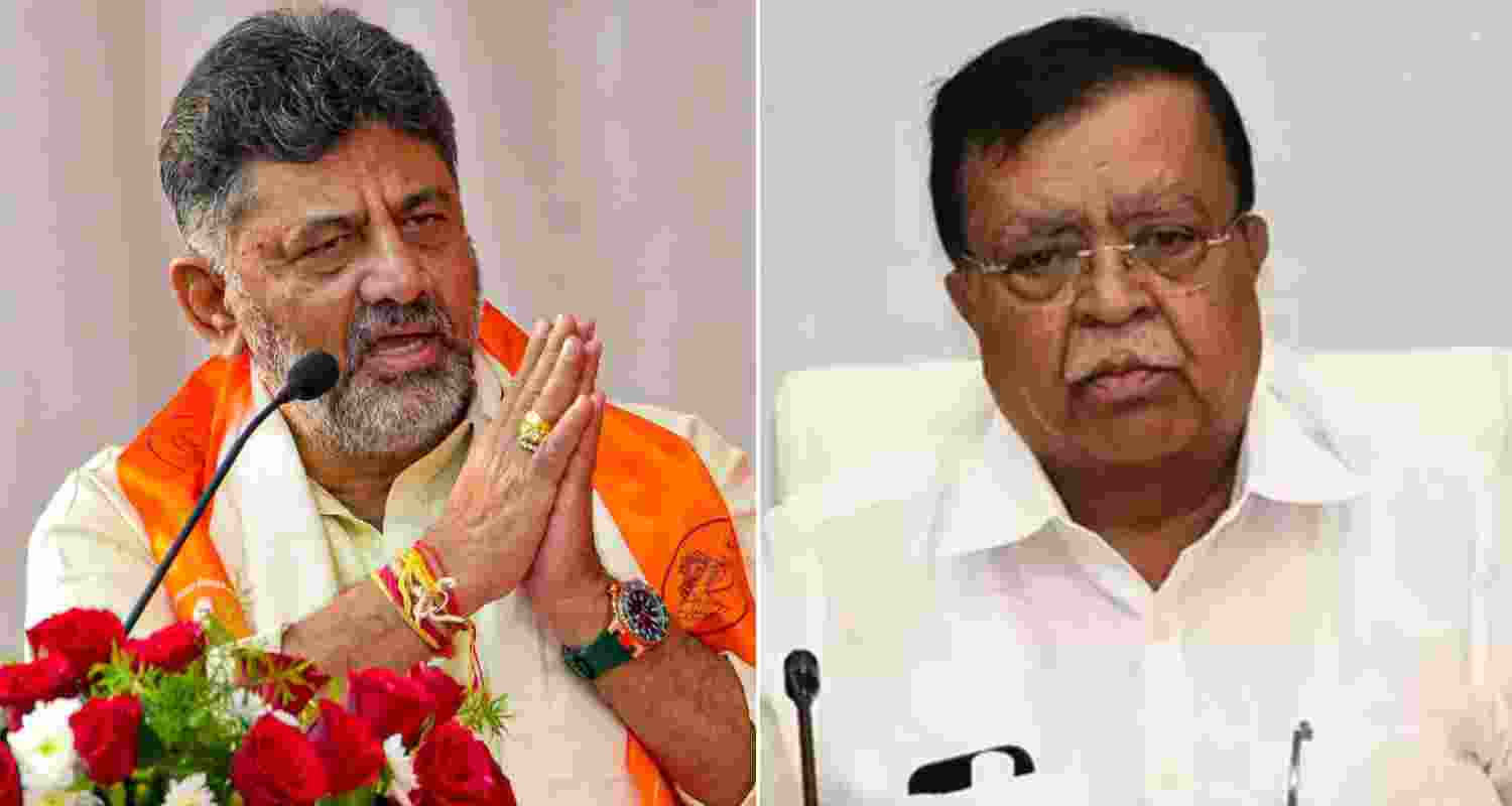 Karnataka Deputy CM DK Shivakumar (left) and former minister and Madhugiri MLA KN Rajanna.