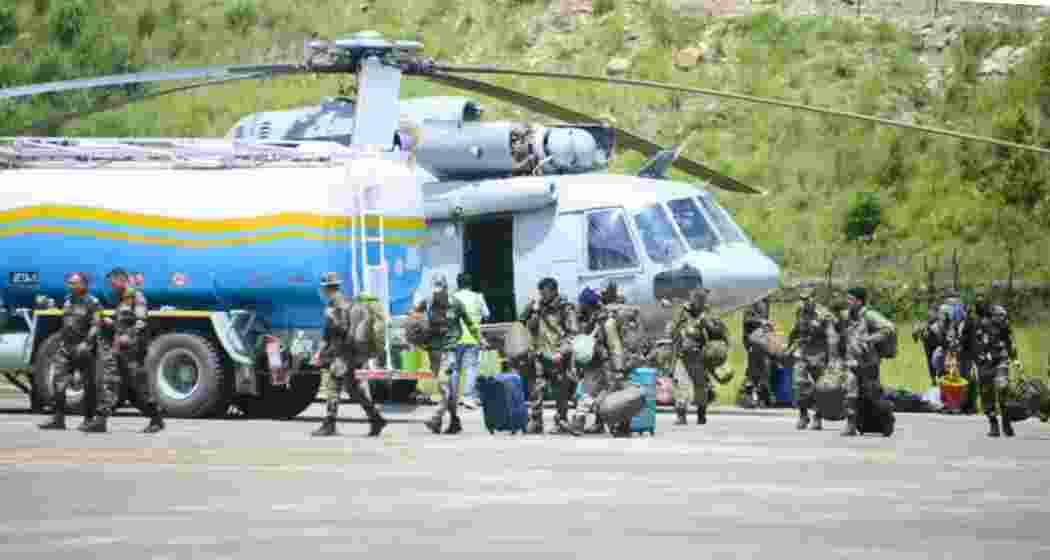 One of the MI-17 helicopters evacuating Indian Army personnel from landslide-hit Chaten in north Sikkim.