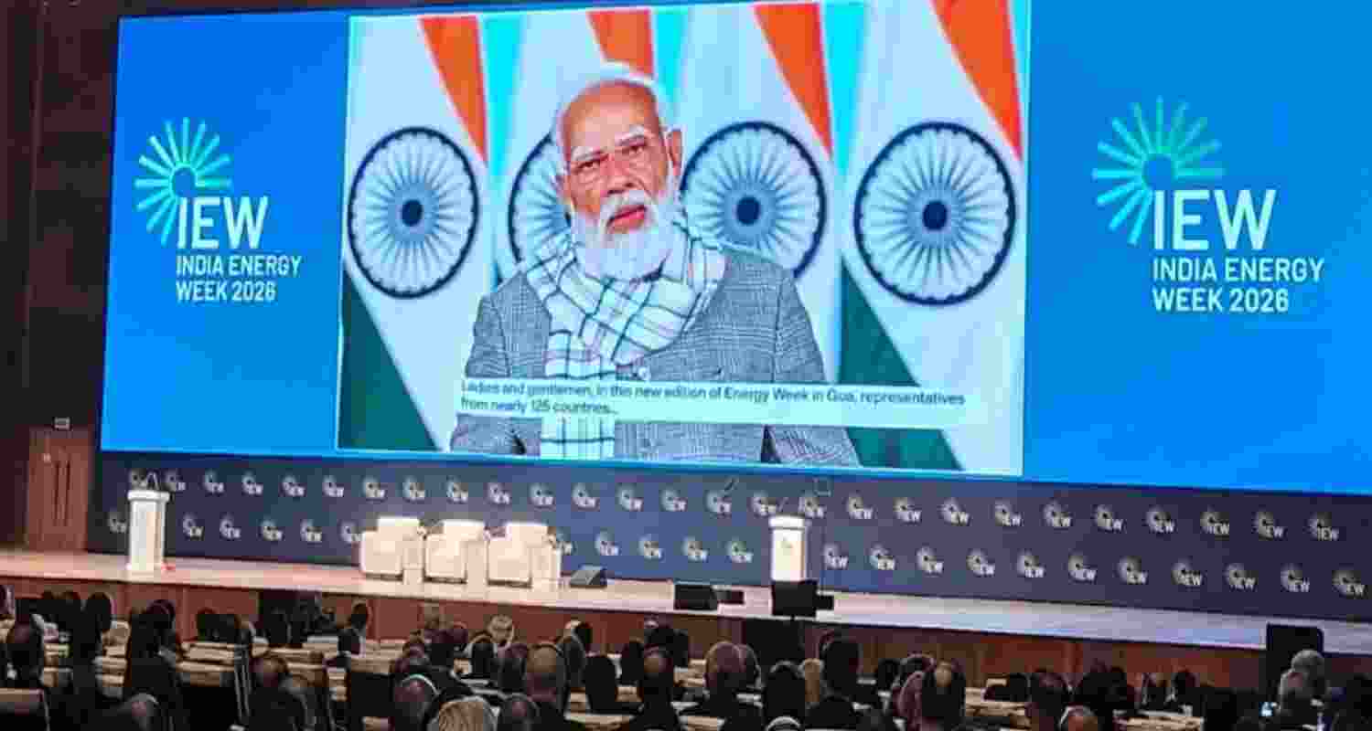 Prime Minister Narendra Modi addressing the inaugural ceremony of India Energy Week 2026 via video conferencing in New Delhi on Tuesday.