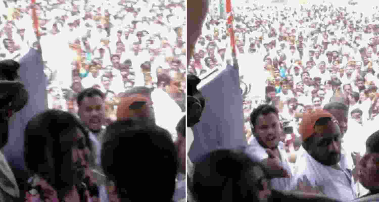 ANI reporter slapping PTI reporter. Screengrabs from X.